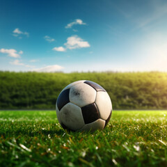 Soccer Ball on Grass with Sky