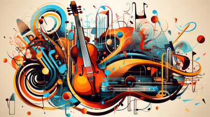 abstract music illustration with notes and instruments