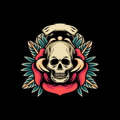 Skull In Rose Retro Illustration