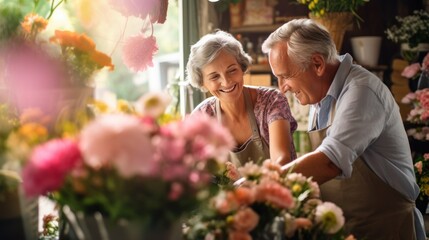 Elderly couple, flower arrangers