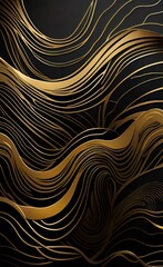 Luxury gold wallpaper.  Black and golden background. Grunge wall art design with golden line art and abstract shape. Modern art mural wallpaper. AI