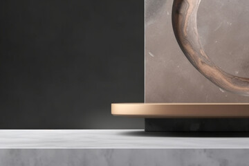 Pedestal with luxury wood concrete natural material, Product Mockup Presentation Platform