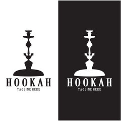 Vintage hookah, shisha or water pipe logo silhouette for club, bar,cafe,vape and shop. - obrazy, fototapety, plakaty