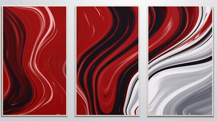 A set of three abstract red painting background wall for decoration, texture and bright color. Generative AI.