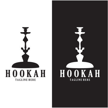 Vintage hookah, shisha or water pipe logo silhouette for club, bar,cafe,vape and shop.