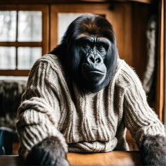 Fototapeta premium AI generated illustration of a gorilla in a sweater at home