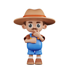 3d Character Farmer Curious Poses. 3d render isolated on transparent backdrop.
