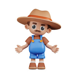 3d Character Farmer Doing The No Idea Pose. 3d render isolated on transparent backdrop.