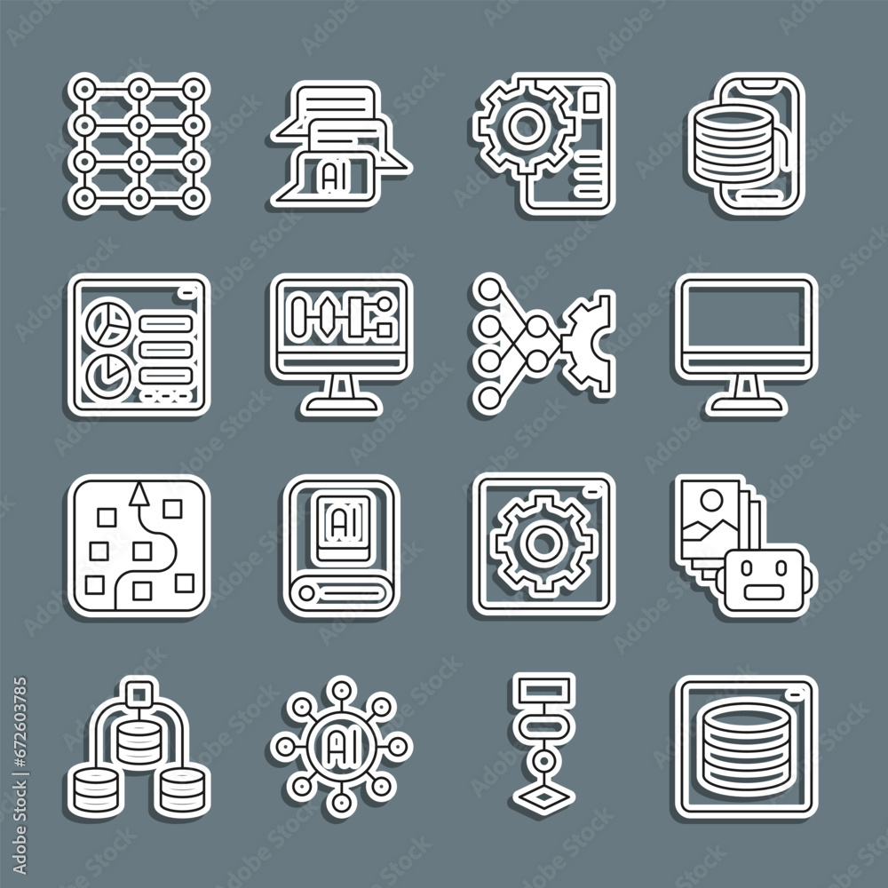 Poster set line server, data, artificial intelligence robot, computer monitor, neural network, algorithm, a