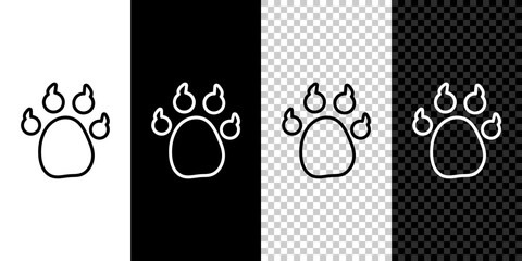 Set line Paw print icon isolated on black and white background. Dog or cat paw print. Animal track. Vector - obrazy, fototapety, plakaty