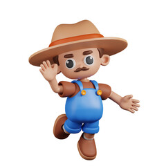 3d Character Farmer Happy Pose. 3d render isolated on transparent backdrop.