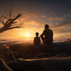 fathers day concept father and son silhouette at the beach spending time together