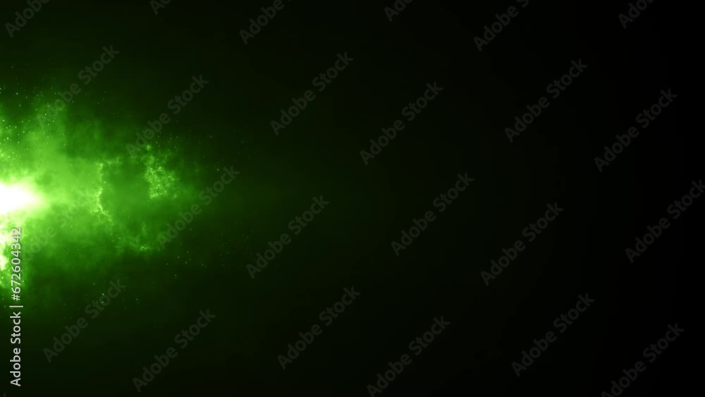 Wall mural abstract 4k seamless loop background with glowing green lights and sparkling flying particles