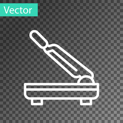 White line Paper cutter icon isolated on transparent background. Vector