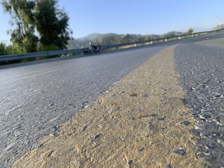 Motor way road close-up, Yellow line on road