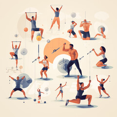 people doing sports fitness illustration