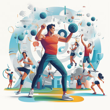 people doing sports fitness illustration