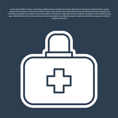 Blue line First aid kit icon isolated on blue background. Medical box with cross. Medical equipment for emergency. Healthcare concept. Vector