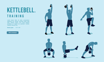 Colorful vector editable kettle bell exercise for any graphic background