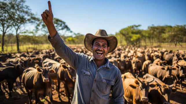 Brazilian farmer celebrating sustainable cattle farming award.