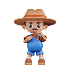 3d Character Farmer Ready To Fight Pose. 3d render isolated on transparent backdrop.