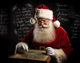 santa claus writing naughty list with a grumpy face