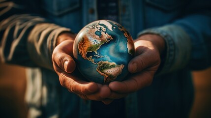 Human hand holding the earth