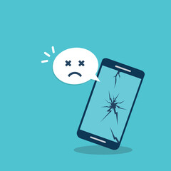 Broken smartphone with sad smile. Broken phone service, recovery and repair concept.	