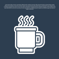 Blue line Cup of tea icon isolated on blue background. Vector