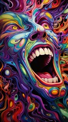 Fototapeta na wymiar AI generated illustration of a trippy twisted abstract colorful face