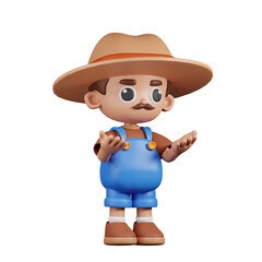 3d Character Farmer Angry Pose. 3d render isolated on transparent backdrop.