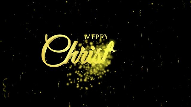 merry christmas text with confetti particle on black background, 4K animation