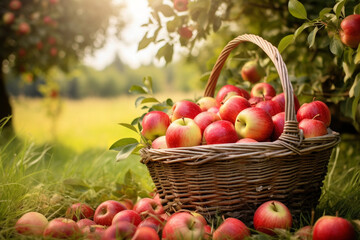 An unrecognizable senior people holding a basket full of apples in orchard