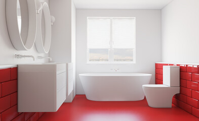 Modern bathroom including bath and sink. 3D rendering.