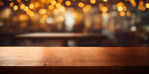 empty bar table mock-up in coffee house bar bokeh blurred background - Generative ai - obrazy, fototapety, plakaty