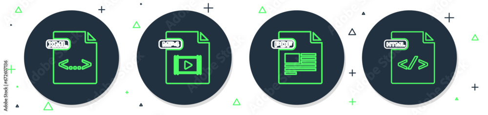 Canvas Prints Set line MP4 file document, PDF, XML and HTML icon. Vector