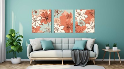 3 set graphic flower wall art 