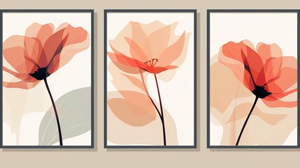 3 set graphic flower wall art 