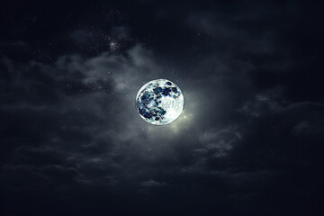 Naklejka na ściany i meble Beautiful wide shot of a full moon in a night sky, aesthetic look