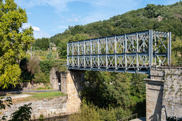 antique railway bridge in Ribadavia, Ourense. Galicia, Spain.