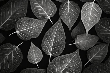 black and white Leaves skeleton background, aesthetic look