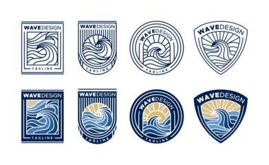 Fotobehang Bundle of line flat surf ocean wave emblem logo design © Artswolf