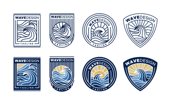 Bundle of line flat surf ocean wave emblem logo design
