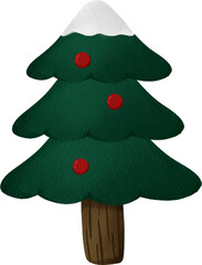 Cute hand drawn watercolor Christmas tree with snow at the top