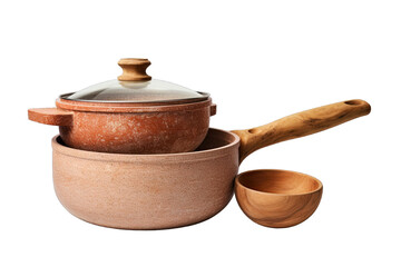 Traditional Kitchen Cookware Sets With Earthen Frying Pan On Transparent Background