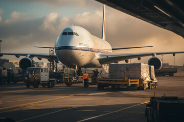 Fototapeta na wymiar Cargo airplane loading, aesthetic look