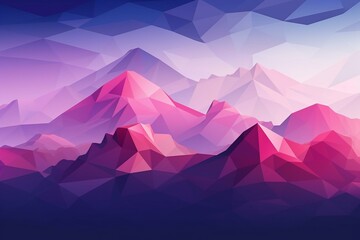 Colorful low poly mountain landscape with gradient purple background. Generative AI