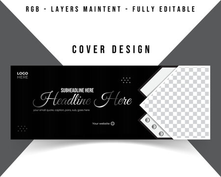business premium Facebook timeline cover and web banner template in black & white with modern elegant shapes