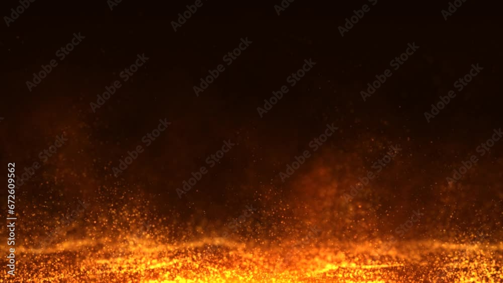 Poster abstract fire and smoke and glowing particles background animation, 4k seamless loop