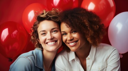 Valentine's Day Romance: Joyful Couple with Balloons